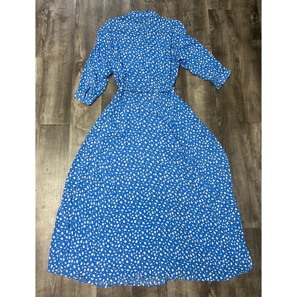 Zara Dress Womens XXL Blue White Printed Maxi Shirt Button Front Belted - Picture 8 of 13